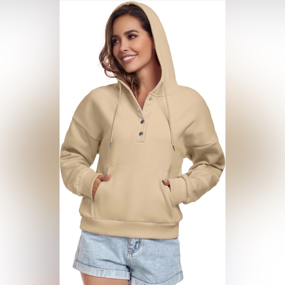 NWT FKEEP Women Hoodies Casual Button Down Sweatshirt Drawstring